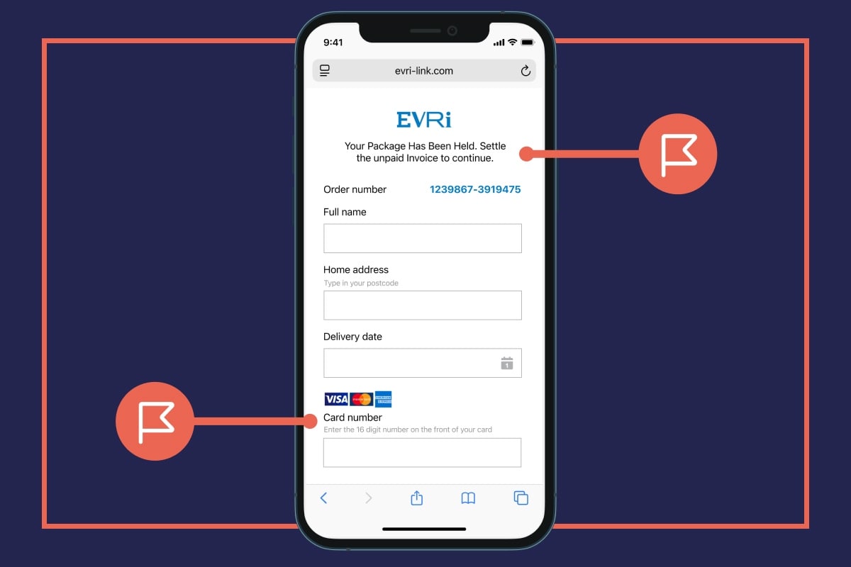 A smart phone displaying a website that appears to be Evri asking for personal and financial information.