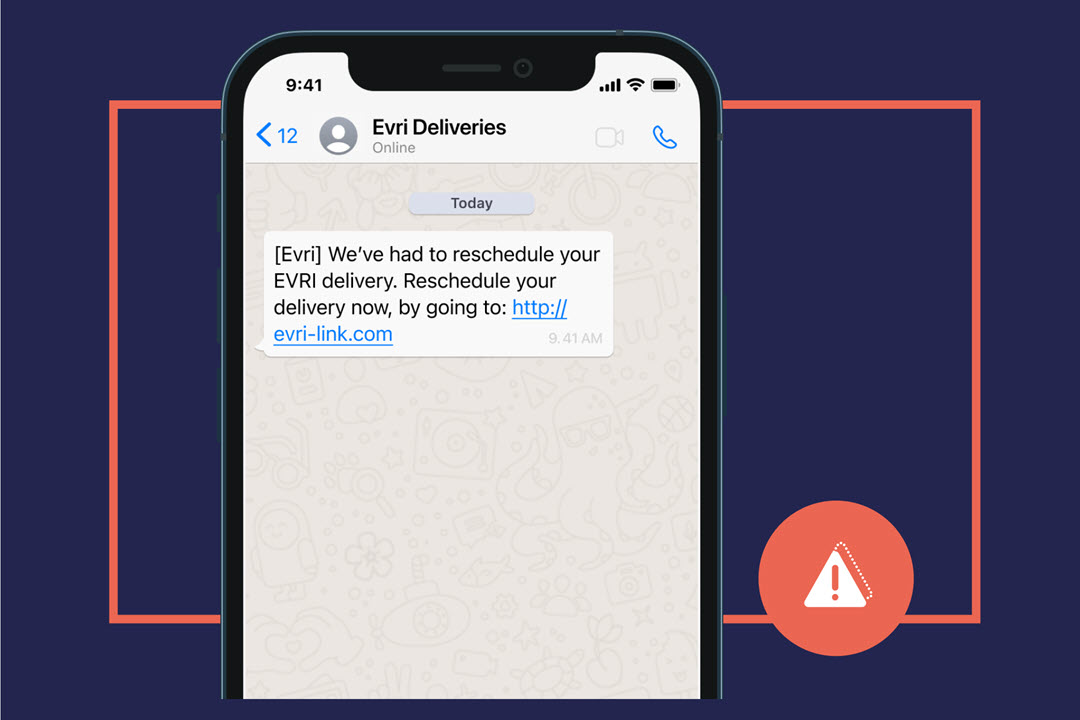 A smart phone displaying a message that appears to be from Evri claiming that your delivery needs to be rescheduled.